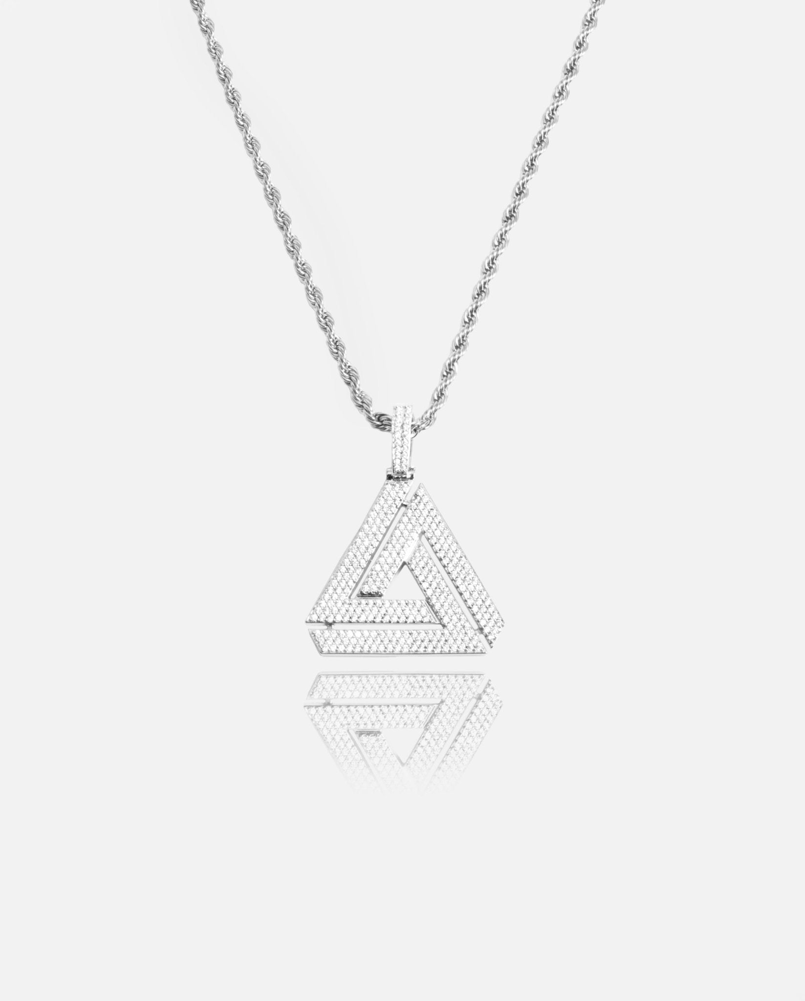 Iced Penrose Triangle Pendant - White Gold - Cernucci