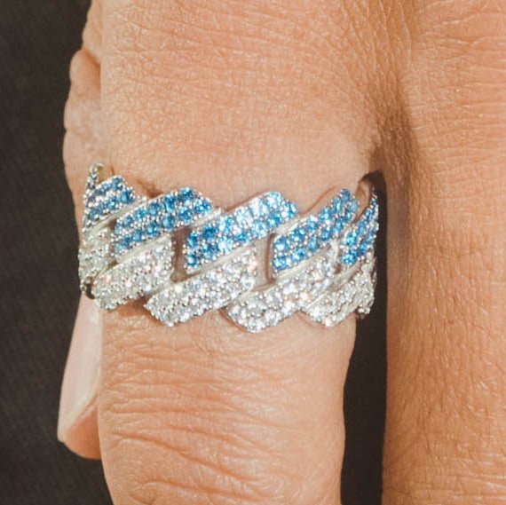 Iced Prong Cuban Ring - Half Blue - Cernucci