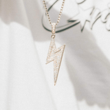 Iced Retro Lightning Bolt Pendant - White Gold - Cernucci