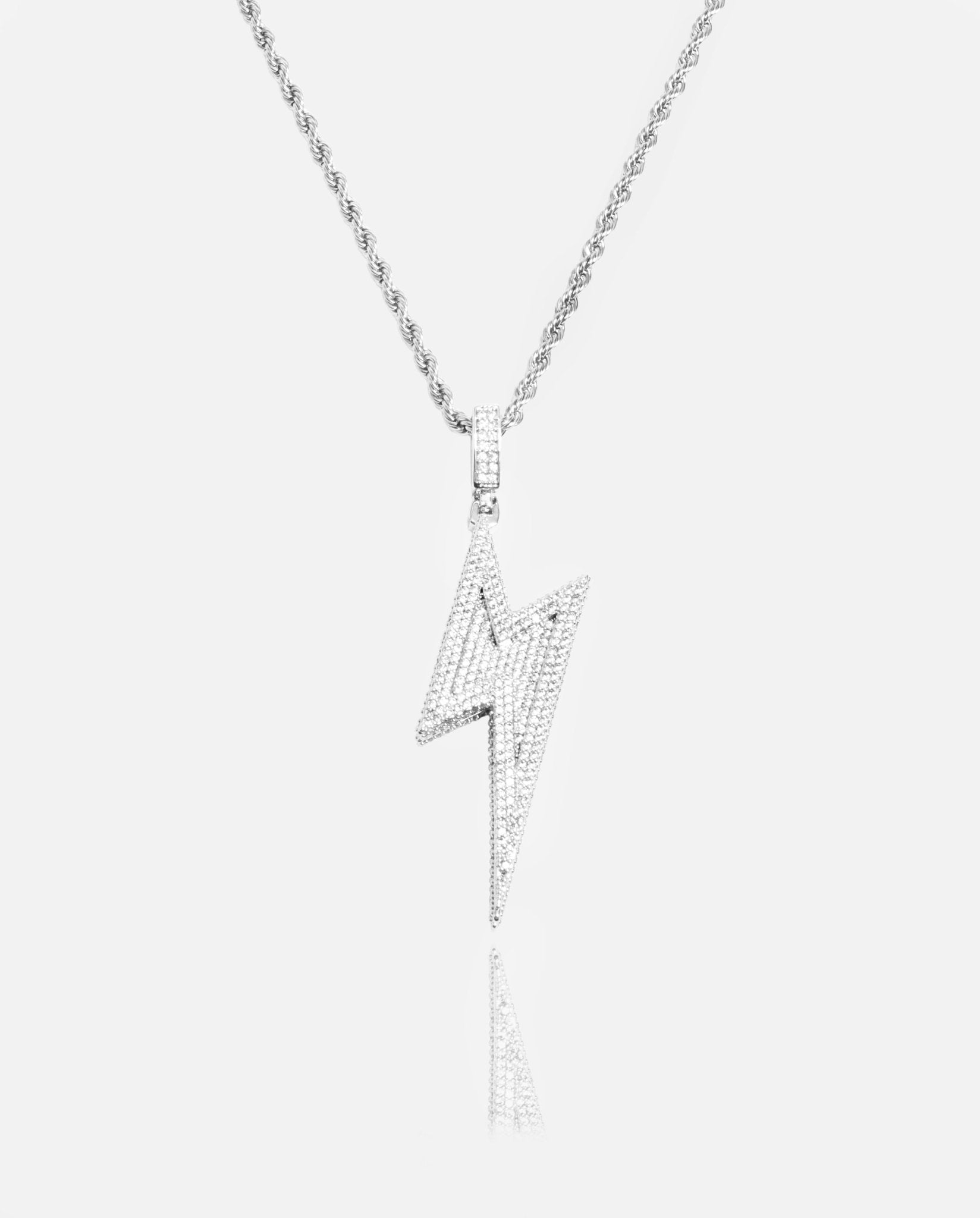 Iced Retro Lightning Bolt Pendant - White Gold - Cernucci