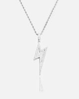 Iced Retro Lightning Bolt Pendant - White Gold - Cernucci