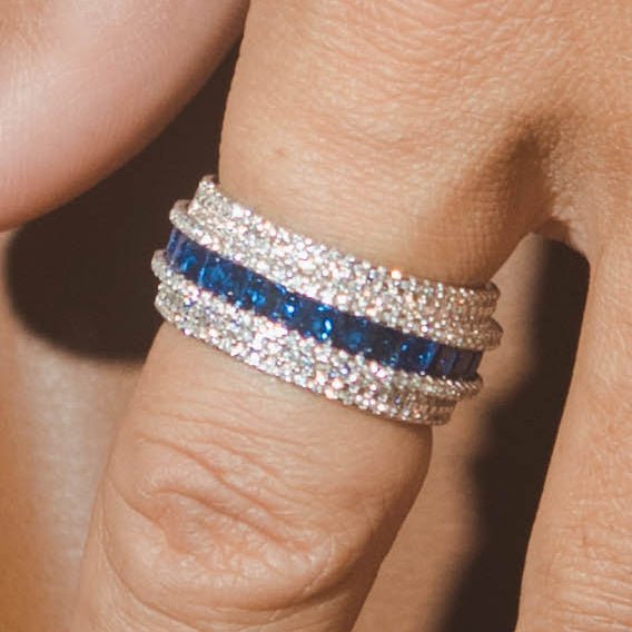 Iced Row Ring - Blue - Cernucci