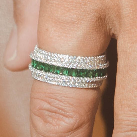 Iced Row Ring - Green - Cernucci