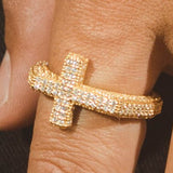 Iced Single Cross Ring - Gold - Cernucci