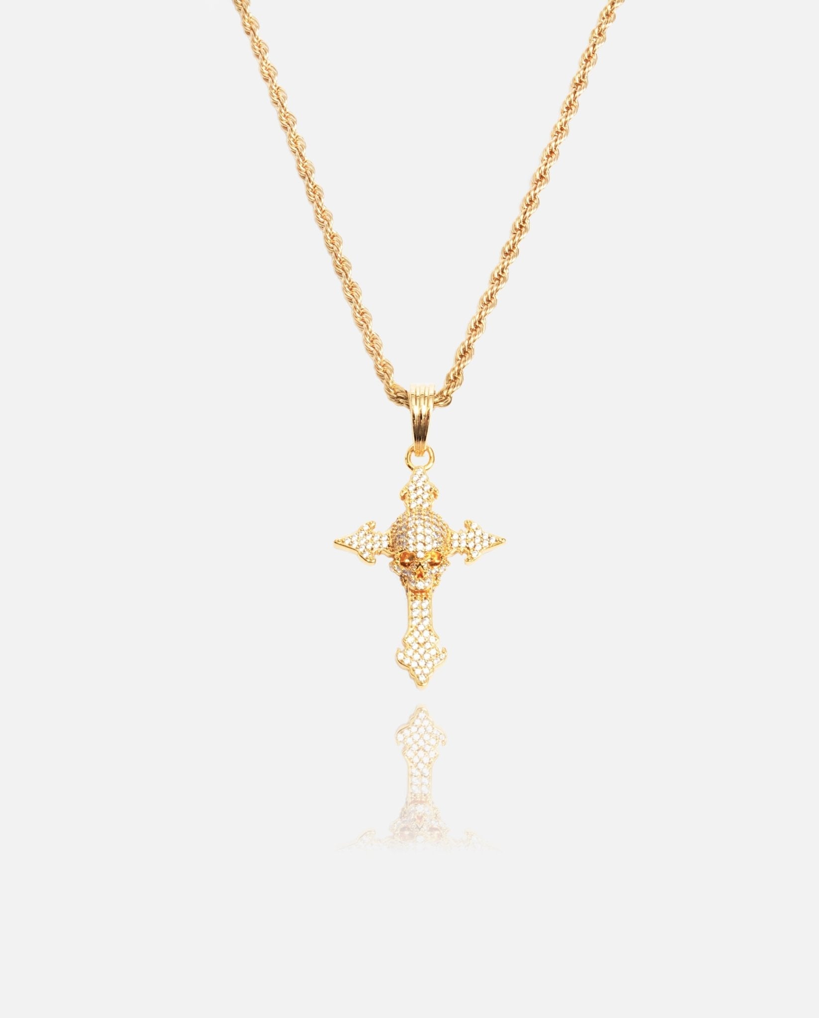 Iced Skull Cross Pendant - Gold - Cernucci