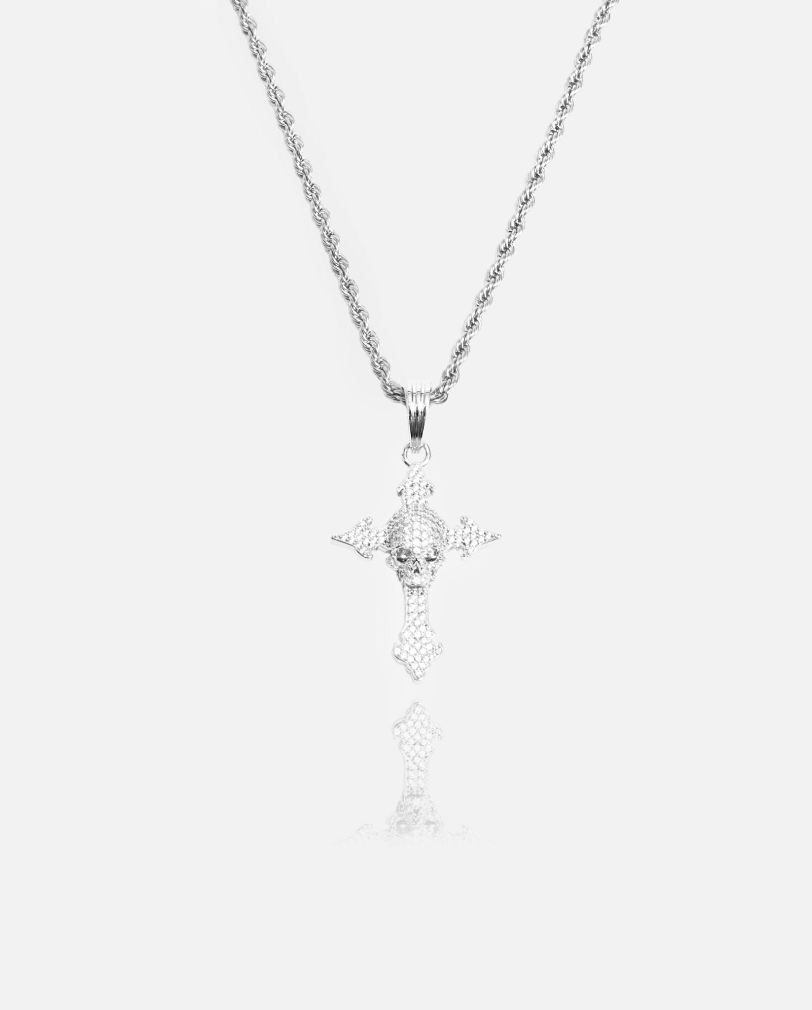 Iced Skull Cross Pendant - White Gold - Cernucci