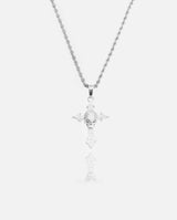 Iced Skull Cross Pendant - White Gold - Cernucci
