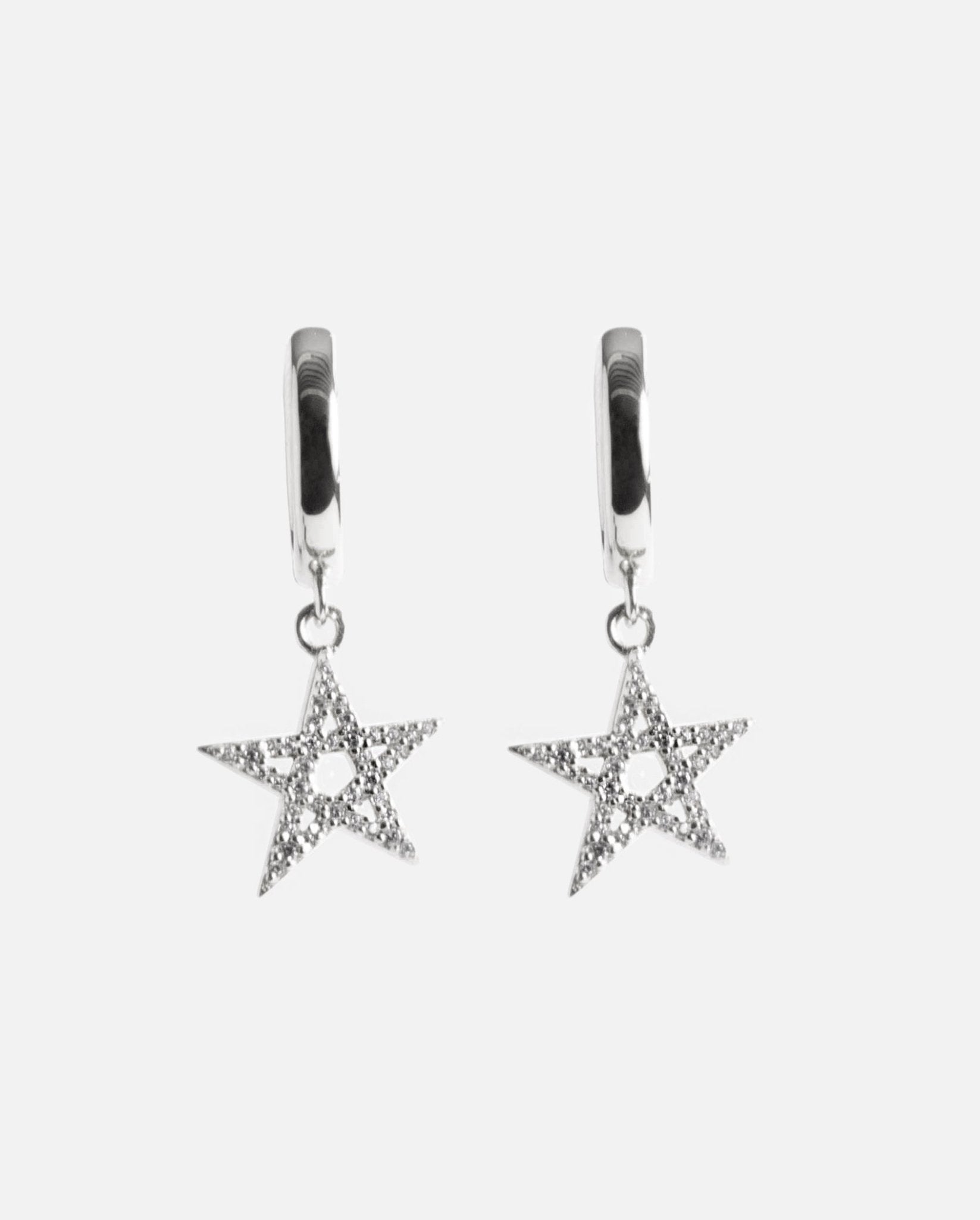 Iced Star Earrings - White Gold - Cernucci
