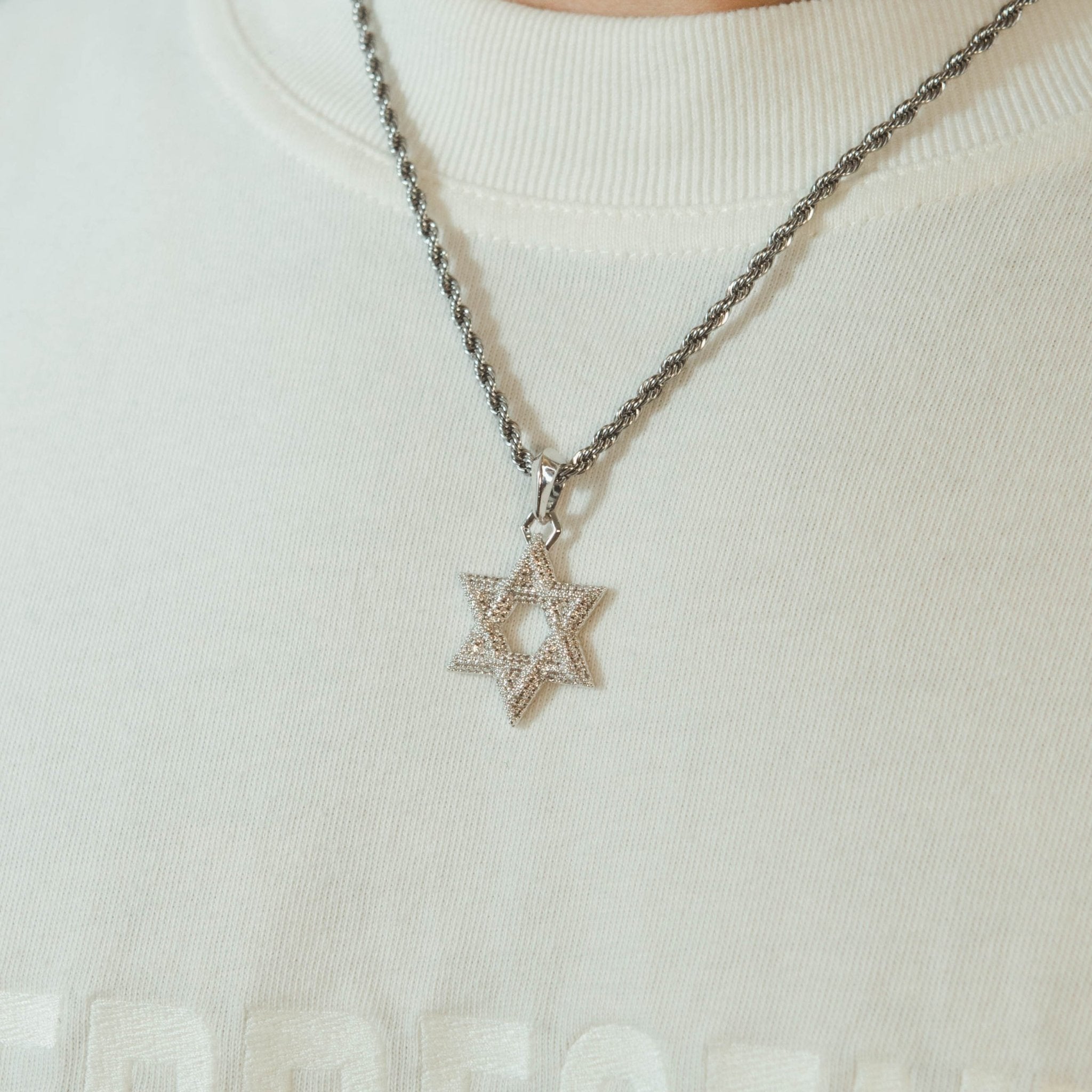 Iced Star Of David Pendant - White Gold - Cernucci