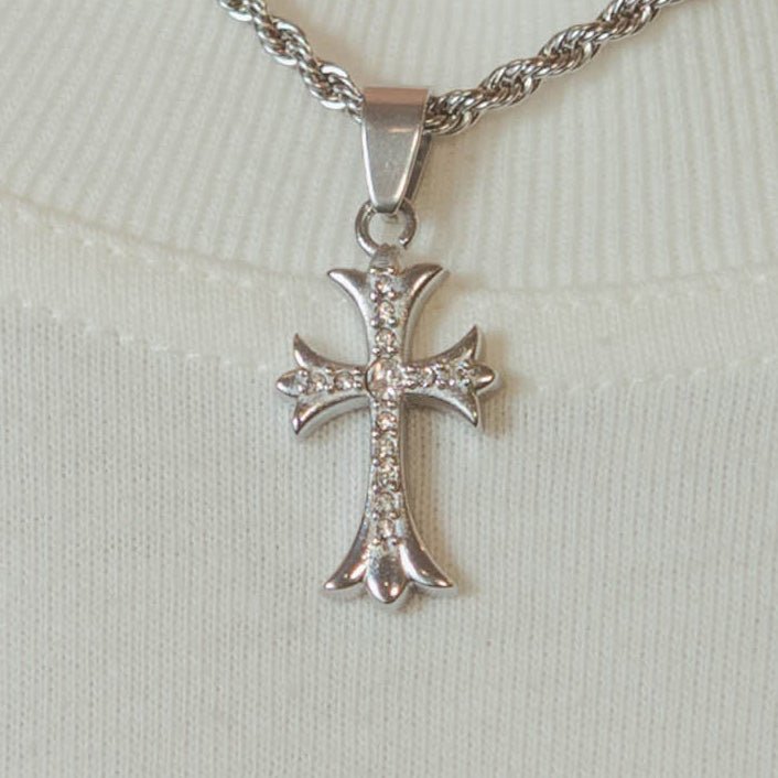 Mini Cross Pendant - White Gold - Cernucci