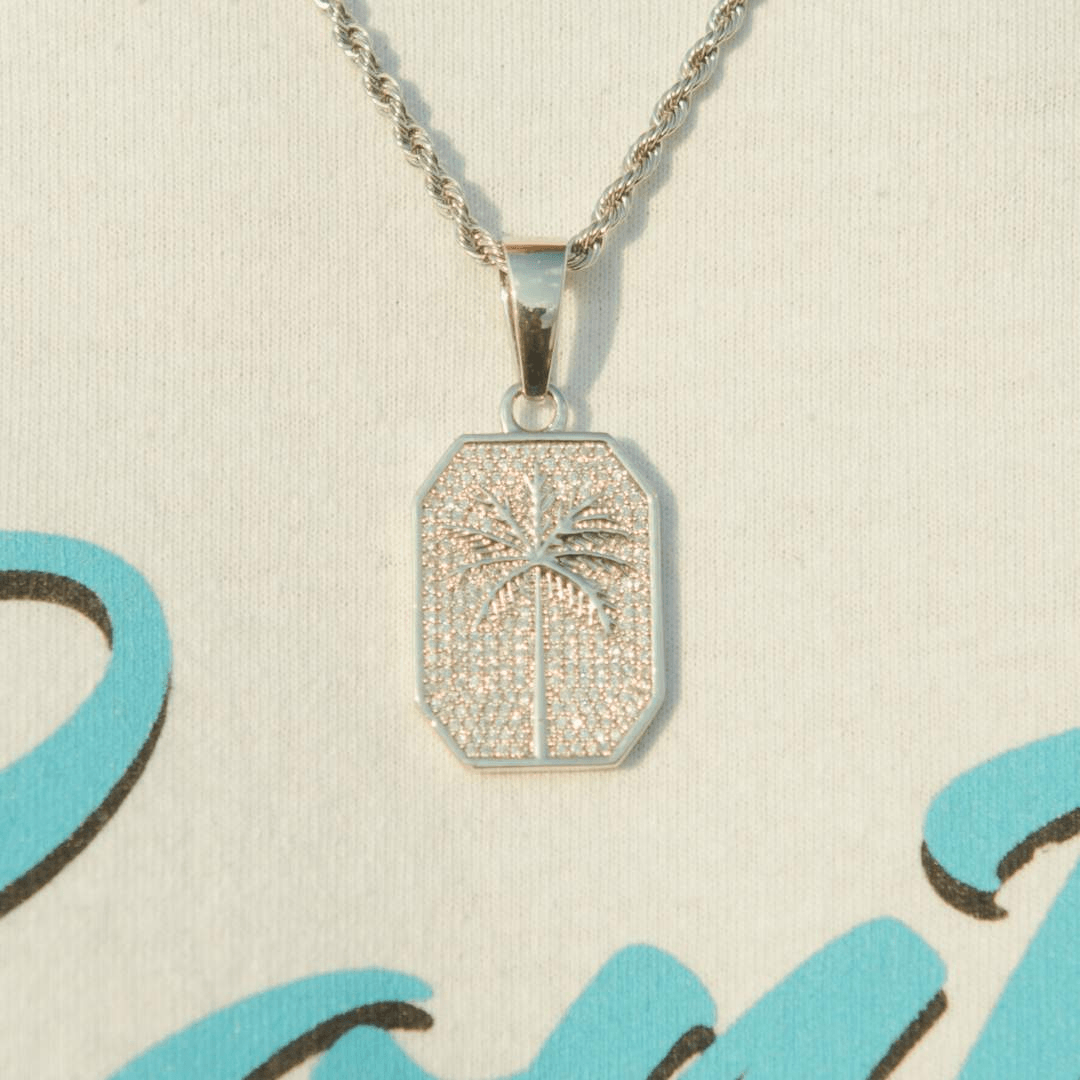 Palm Tree Pendant - White Gold - Cernucci