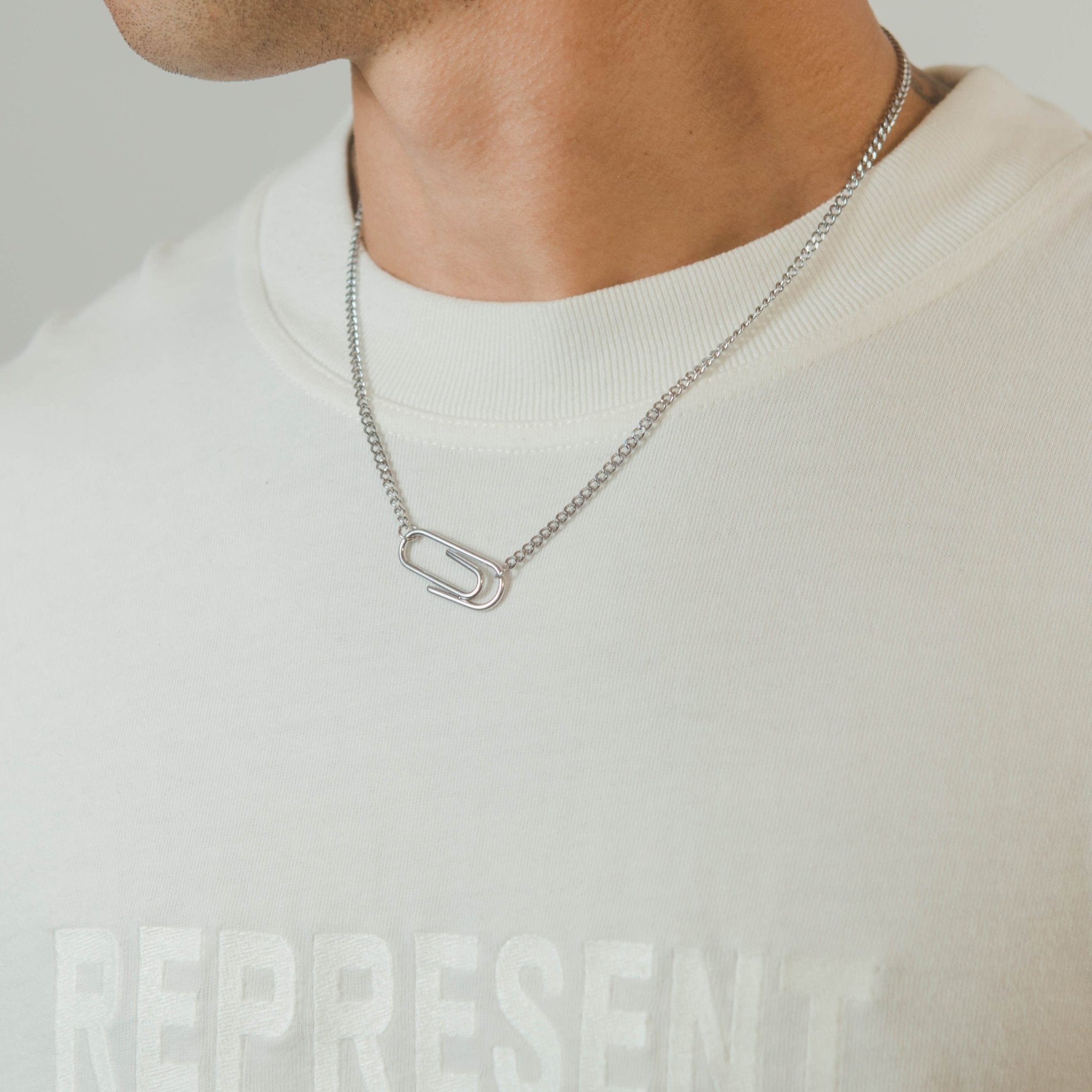 Paper Clip Necklace - White Gold - Cernucci