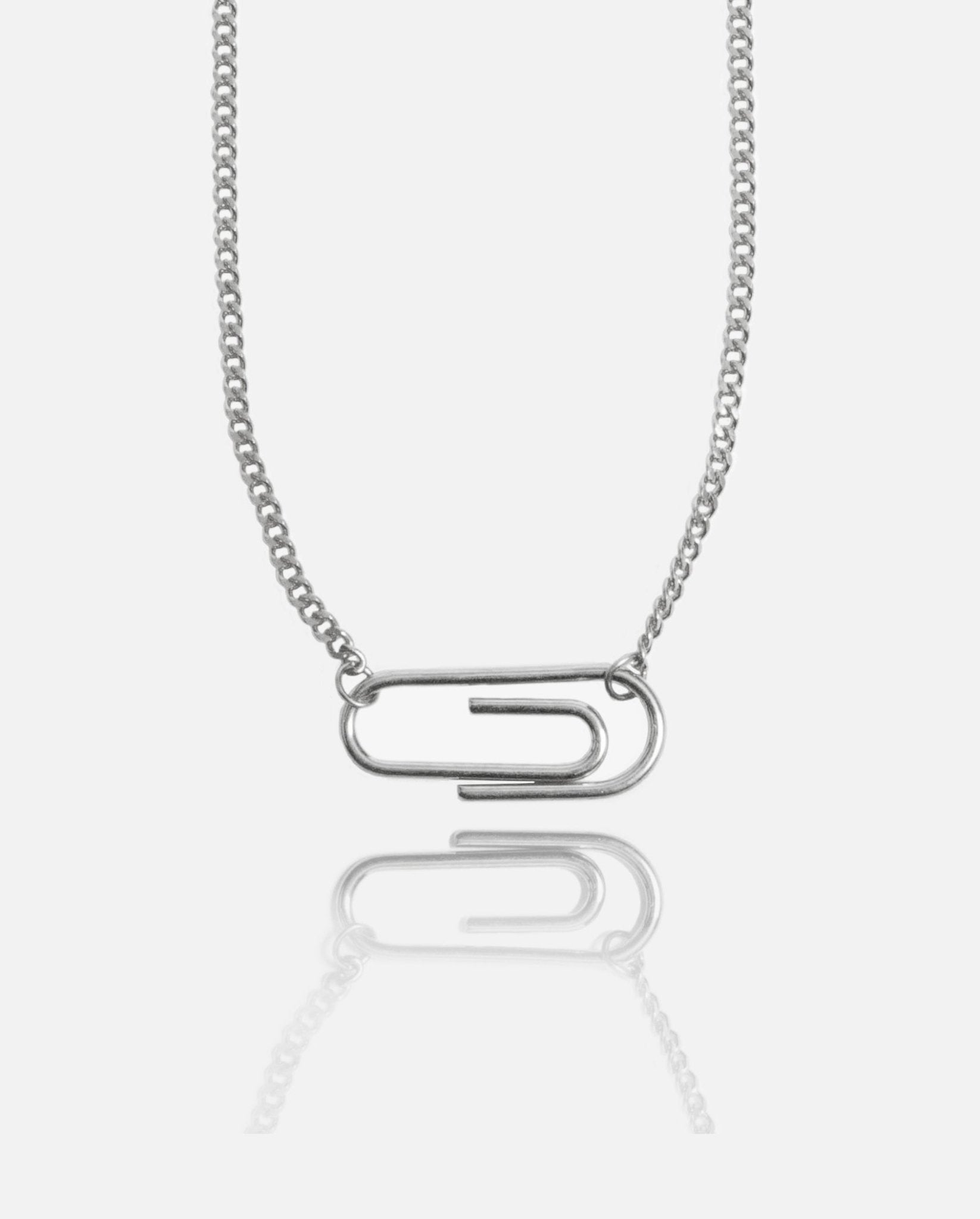 Paper Clip Necklace - White Gold - Cernucci