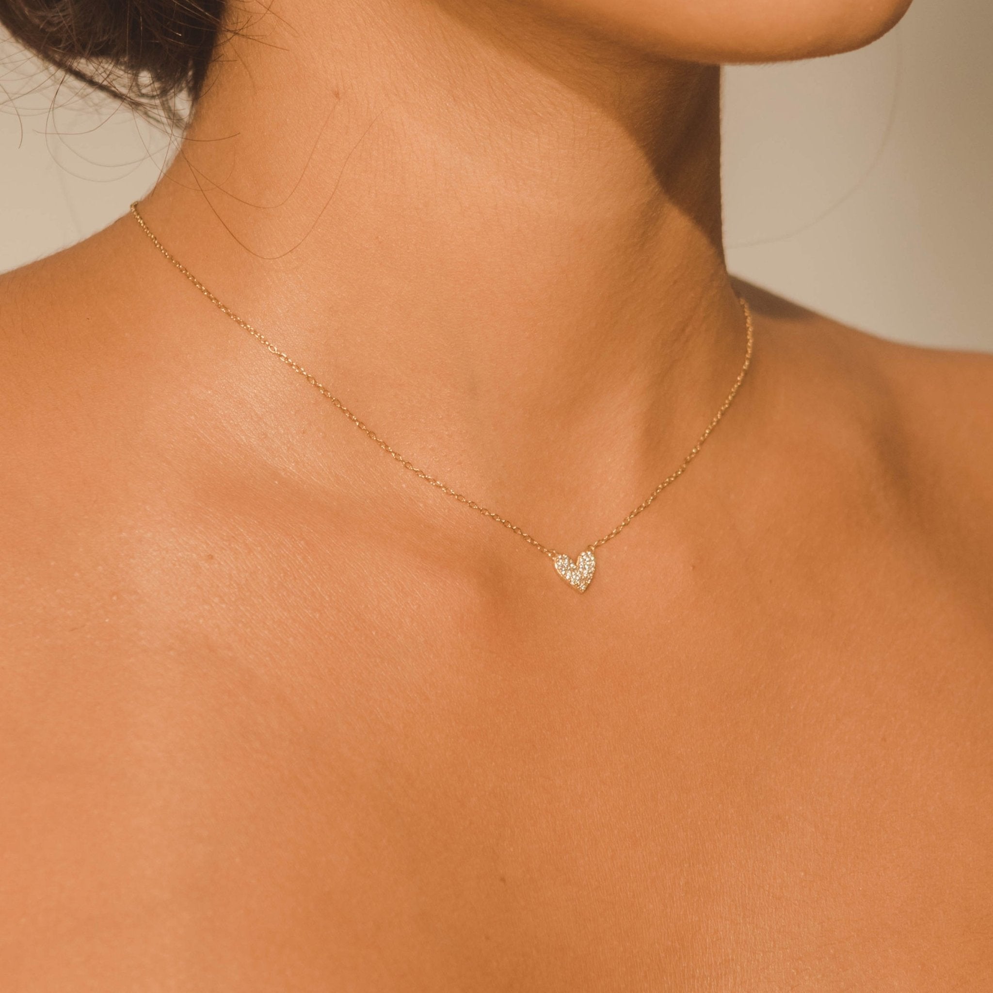 Pave Heart Necklace - Gold - Cernucci