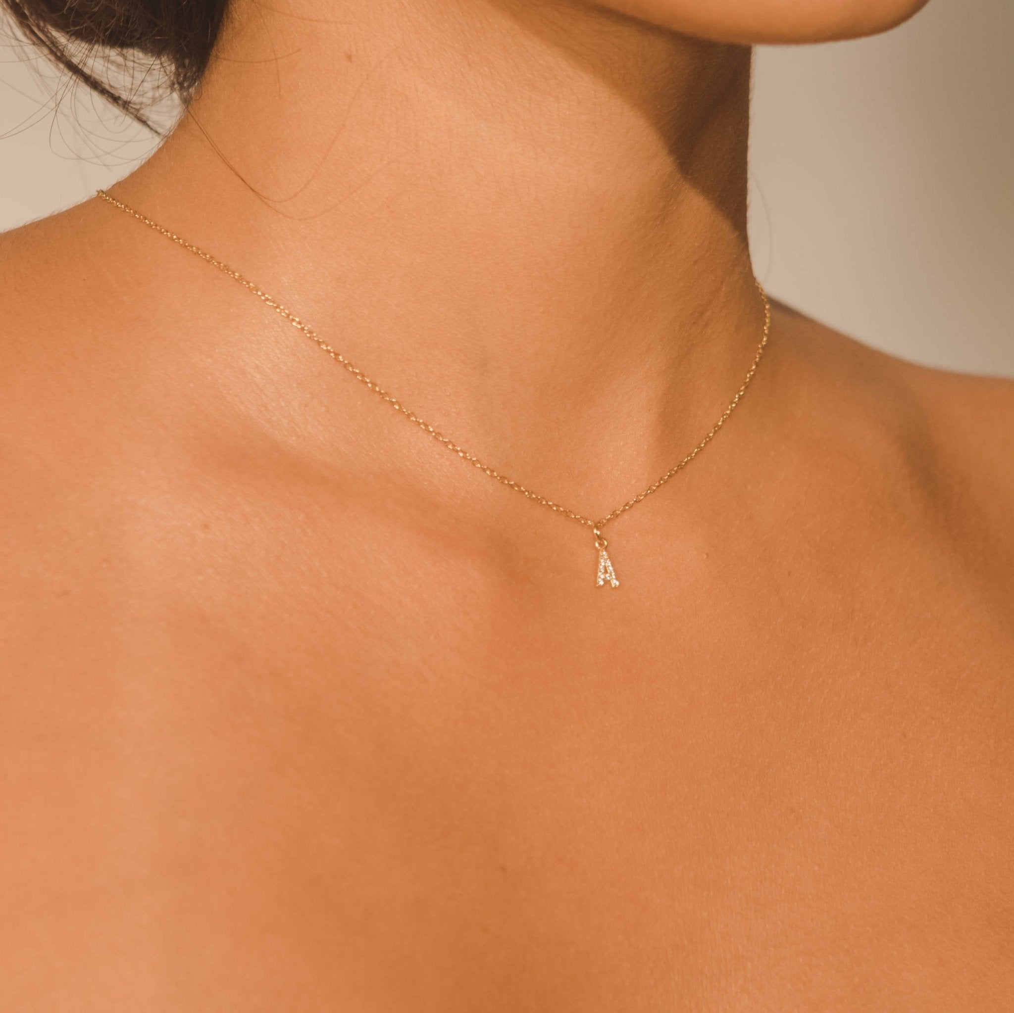 Pave Initial 'A' Necklace - Gold - Cernucci