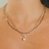 Pearl & Chain Necklace Set - White Gold - Cernucci