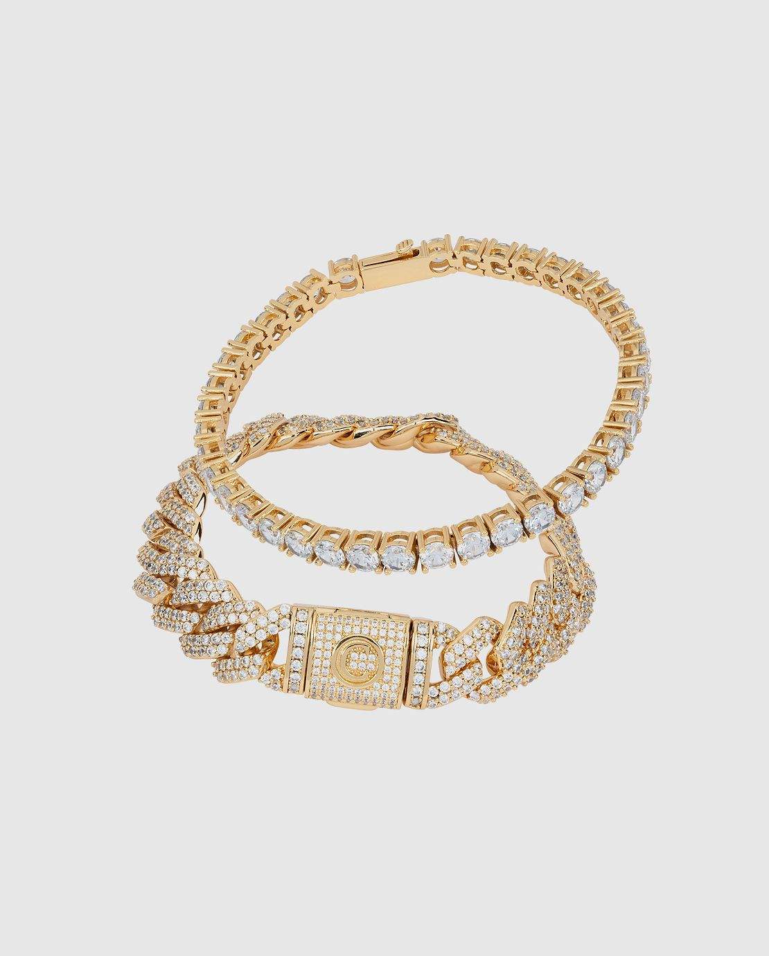 Prong Link + Tennis Bracelet Bundle - Gold - Cernucci