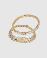 Prong Link + Tennis Bracelet Bundle - Gold - Cernucci