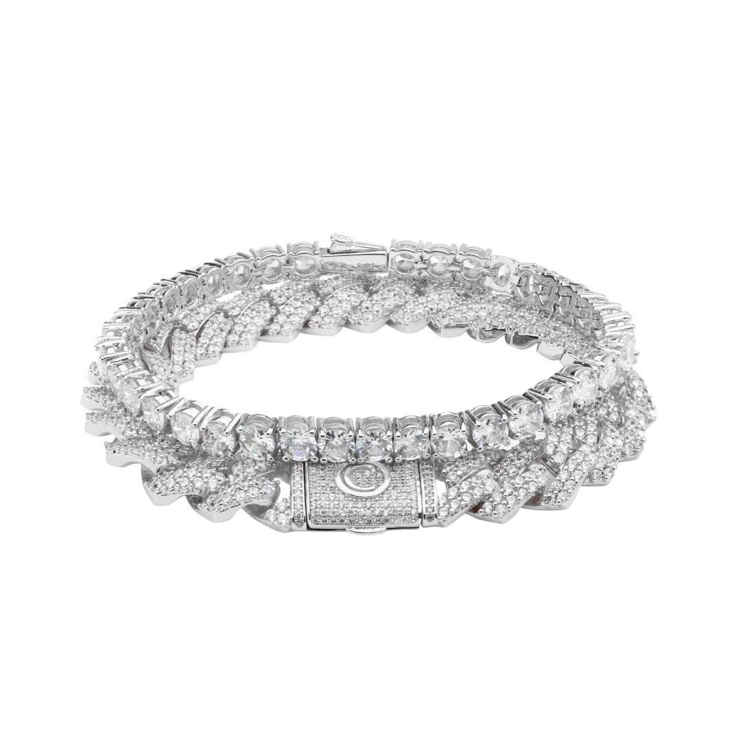 Prong Link + Tennis Bracelet Bundle - White Gold - Cernucci