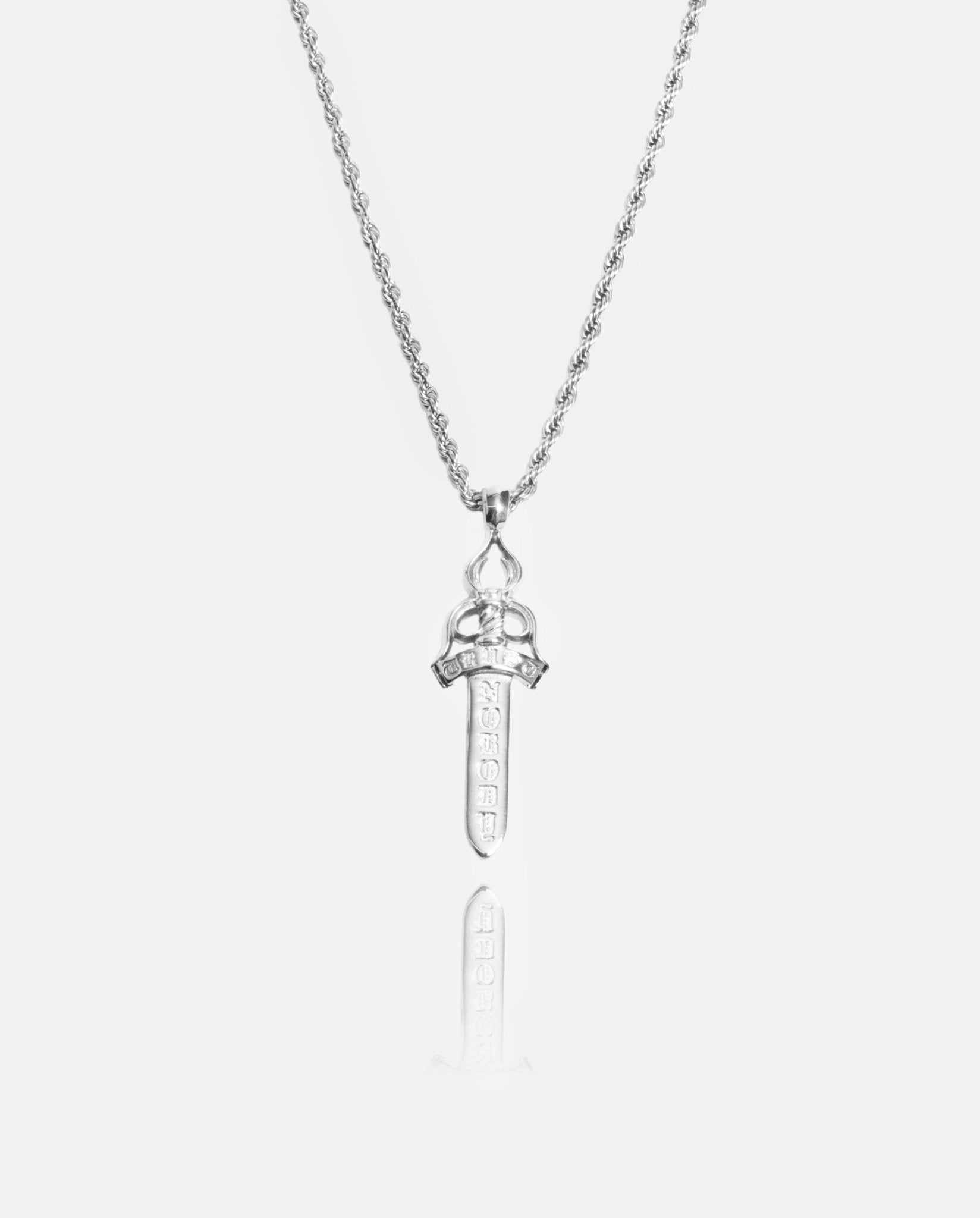 Trust Nobody Dagger Pendant - White Gold - Cernucci